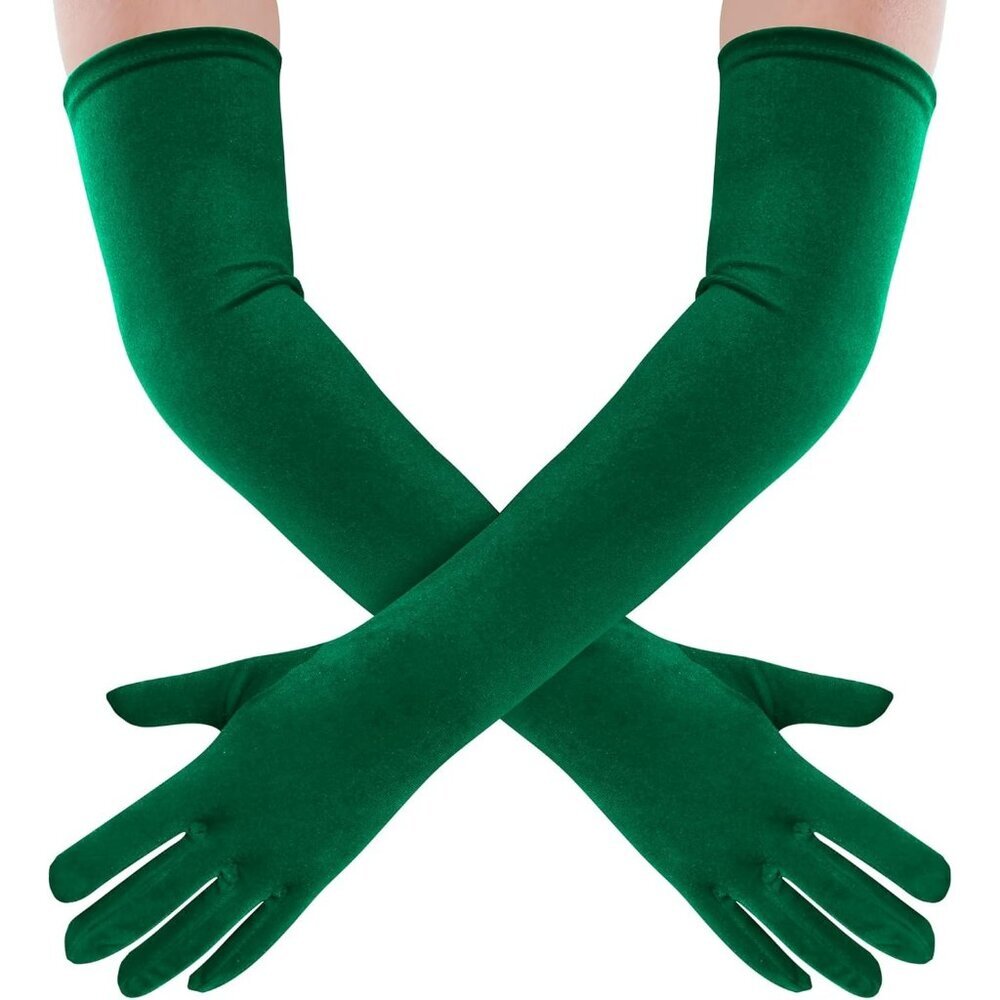 Women's Green Velvet Long Gloves Elbow Length Costume Flapper Evening Banquet